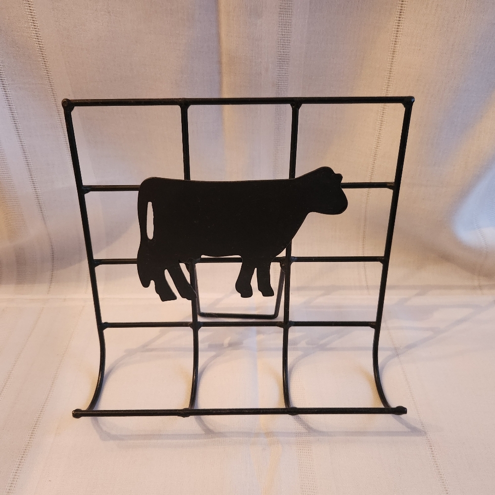 Farmhouse Metal Cow Cookbook Stand Rustic Black Kitchen Decor